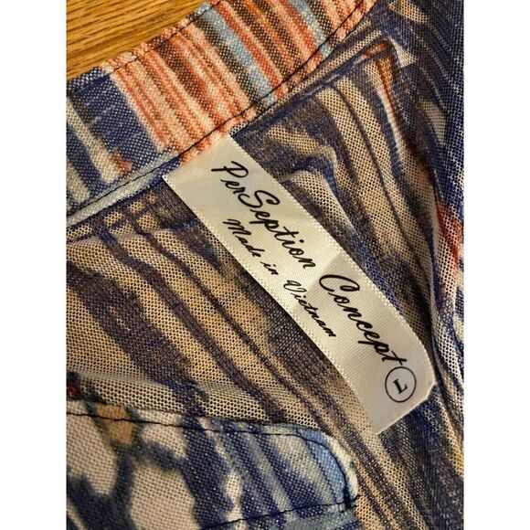 PerSeption Concept Women's Bohemian Sheer Patchwork Button-Down Blouse Sz Large - Picture 8 of 10